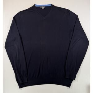 H&M Silk Blend V Neck Sweater Mens Medium Navy Blue Lightweight Knit